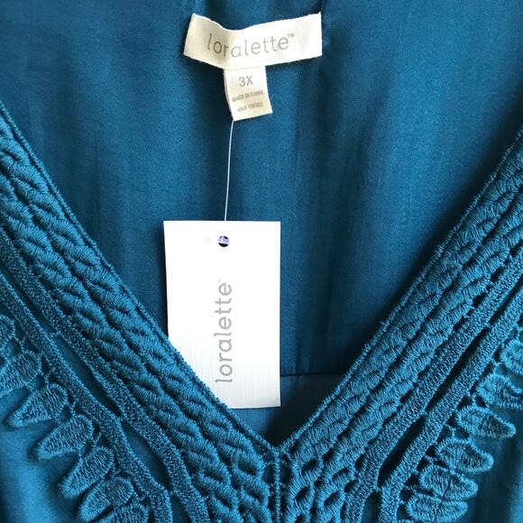 Loralette Embroidered Insert Sleeveless Top Size 3X NWT Teal Blue Boho Tank - Picture 11 of 14